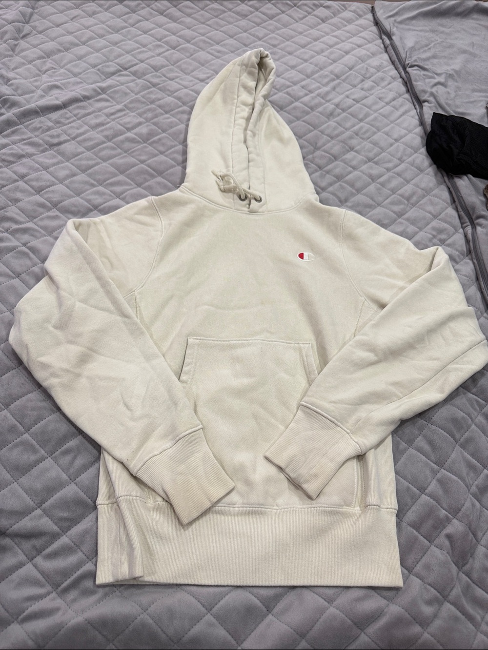 Champion Cream Pullover Hoodie with Small Logo